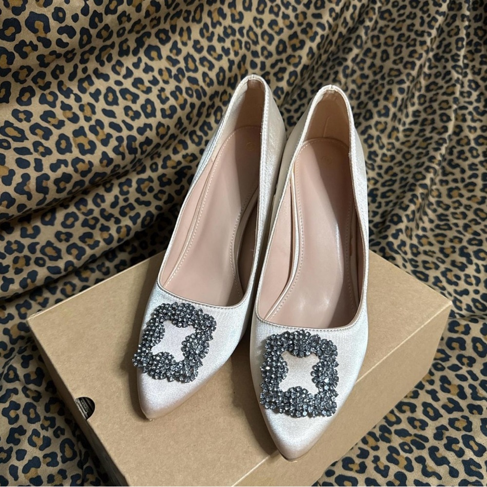 Chic Cream Women's Heels with Embellished Detail
